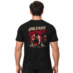 T-shirt homme Unleash the Instinct noir Spider Instinct – vue de dos avec grand design rouge et beige