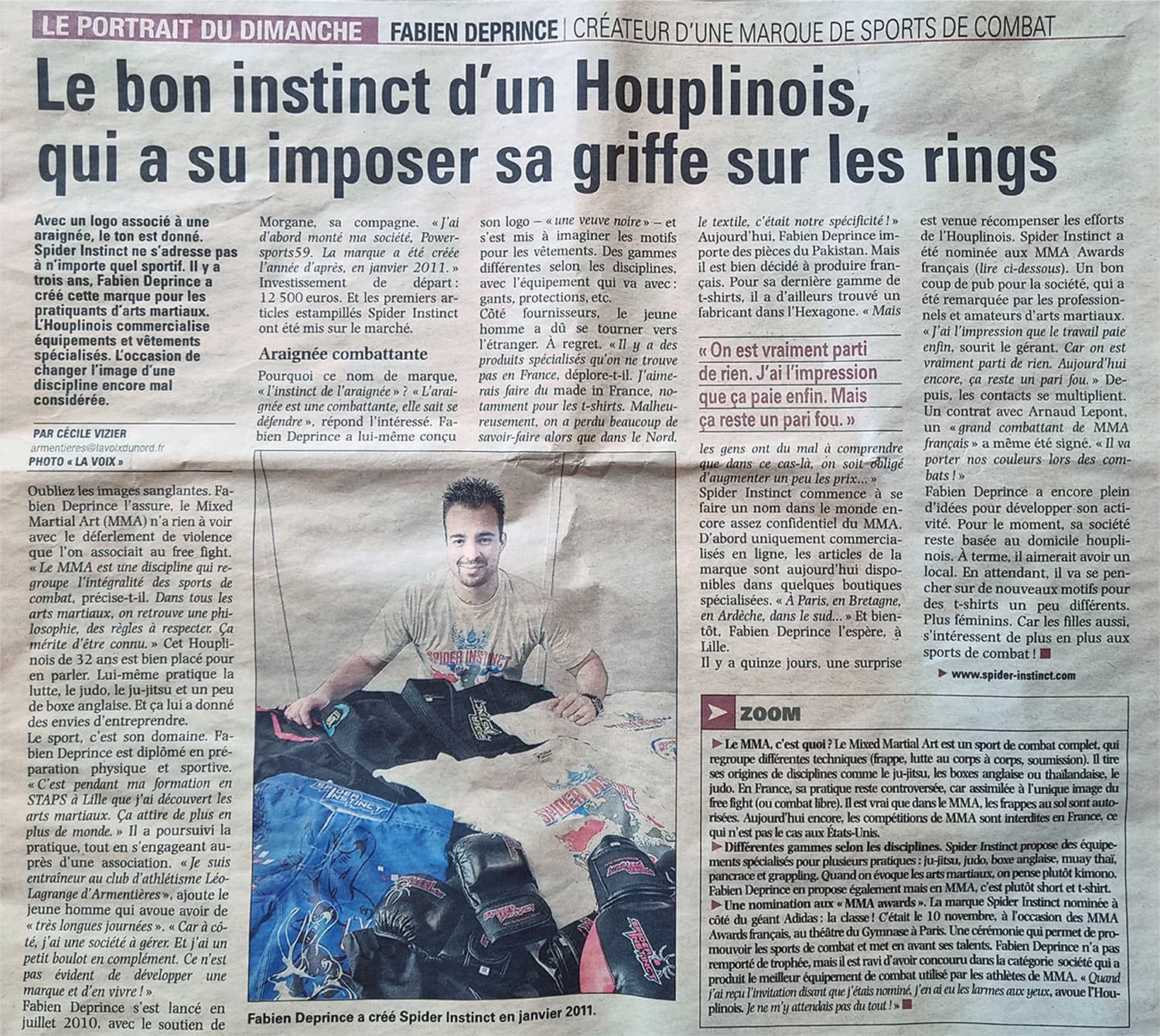 Article VDN 2013 Fabien Deprince - Création de la marque française Spider Instinct